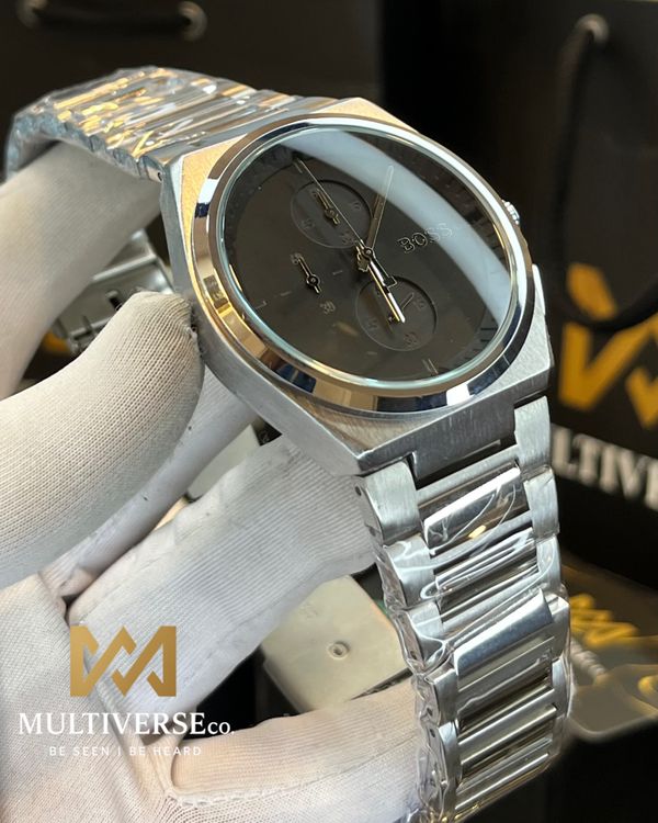 BOSS CHRONO | SILVER CHAIN | BLACK DIAL (AA)