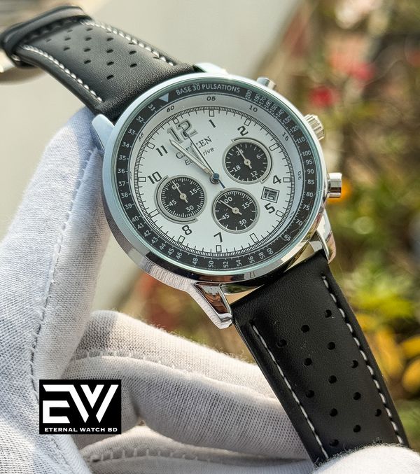 CITIZEN 3 CHRONO BLACK BELT WHITE DIAL