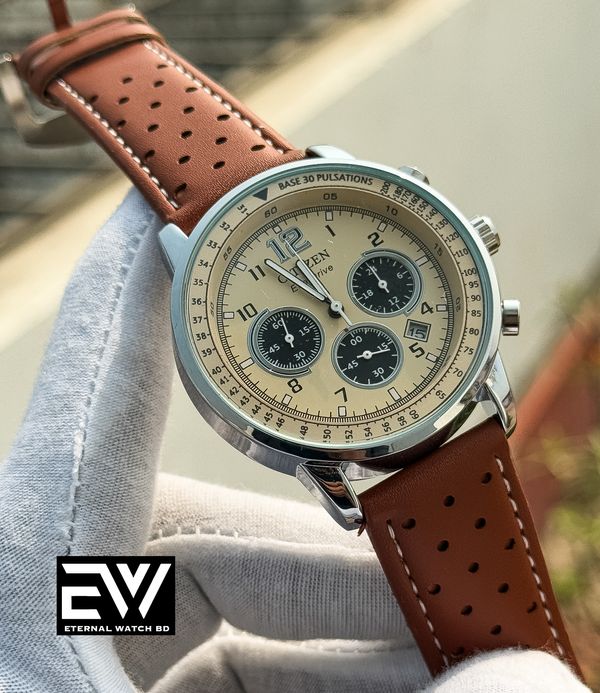CITIZEN 3 CHRONO BROWN BELT MUSTARD DIAL