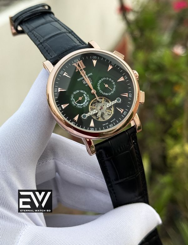 PATEK AUTOMATIC BLACK BELT GREEN DIAL RG CASE