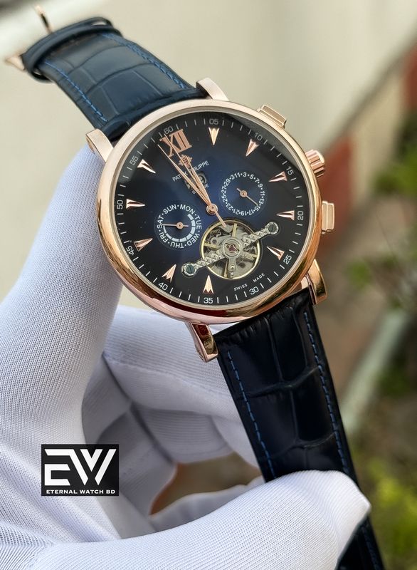 PATEK AUTOMATIC BLACK BELT BLUE DIAL RG CASE