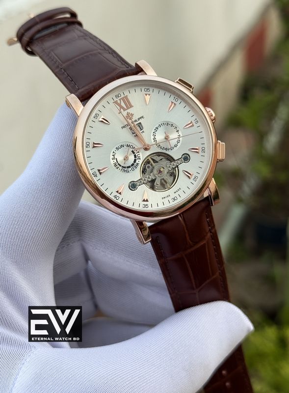 PATEK AUTOMATIC BROWN BELT WHITE DIAL RG CASE
