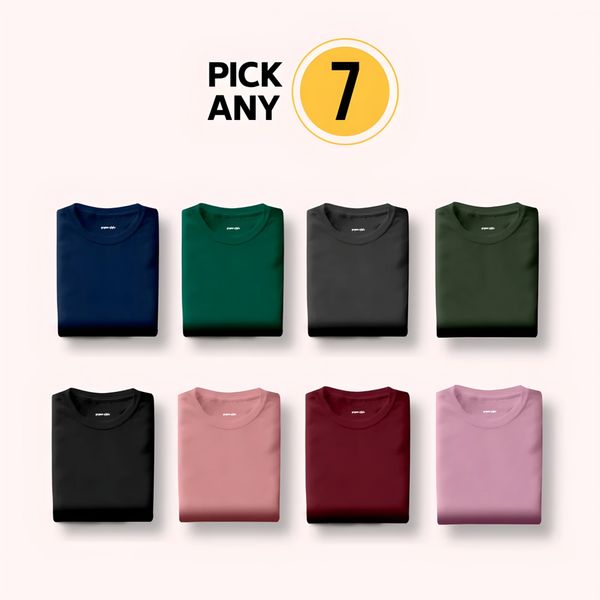 Pick Any 7 Plain T-Shirts Combo