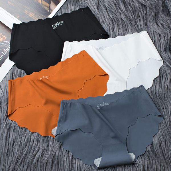 Women Ice Silk Traceless ultra-thin Wave Girls Comfortable Breathable Solid Color mid Waist Triangle Underwear Breathable Briefs Cozy Lingerie Soft Comfortable Underpants