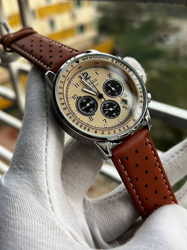 Citizen Mustard Dial Brown Belt