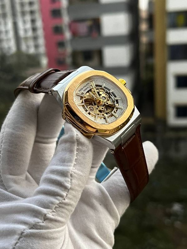 patek philippe nautilus rose gold bezel white dial brown belt AA