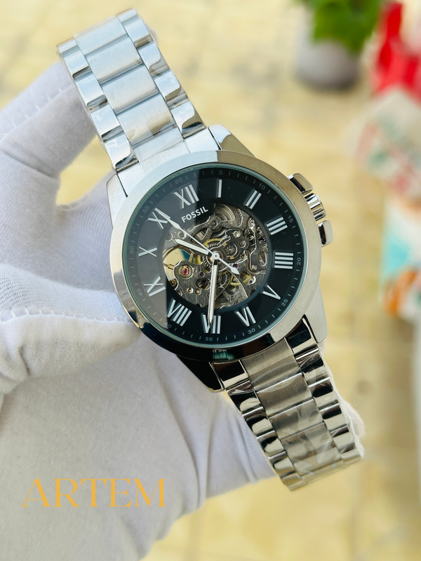 Fossil Grant Automatic Black Dial-Silver Stainless Steel ME3103 AA