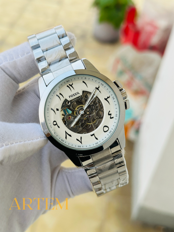 Fossil Grant Automatic Arabic White Dial-Silver Stainless Steel ME3103 AA