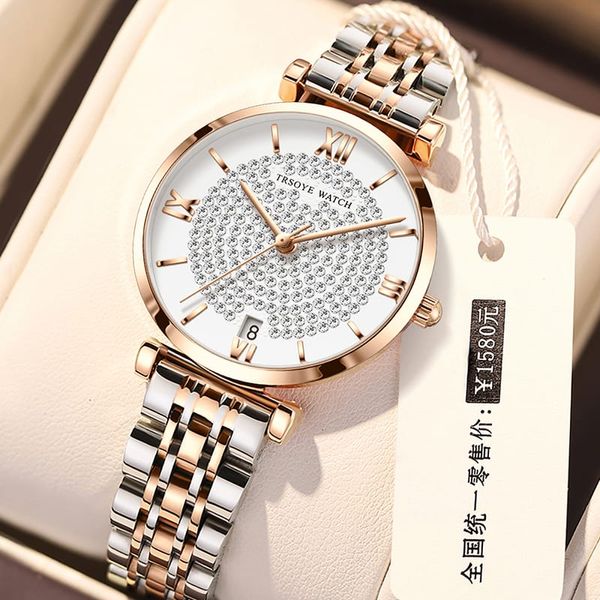 Trsoye 8821 Luxury Quartz Women Fashion Watch in Silver and Rose Gold