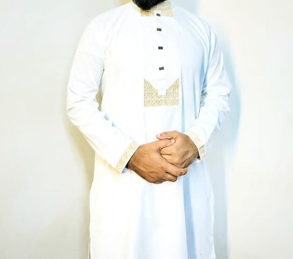 FlexTone Premium Quality Embroidery Panjabi/ Color>White
