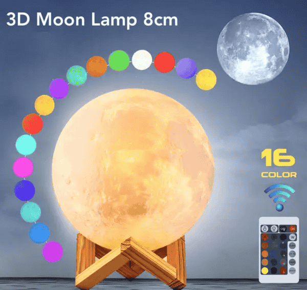 Rechargeable 3D Moon Lamp With Remote 8cm