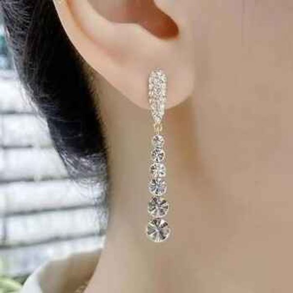 New Inlaid Zircon Long Tassel Gold Colour Earrings For Women