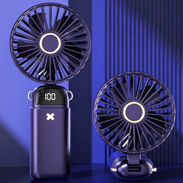 3000mAh Handheld Mini Fan Foldable Portable Neck Hanging Fans 5 Speed USB Rechargeable Fan with Phone Stand and Display Screen - Image 2