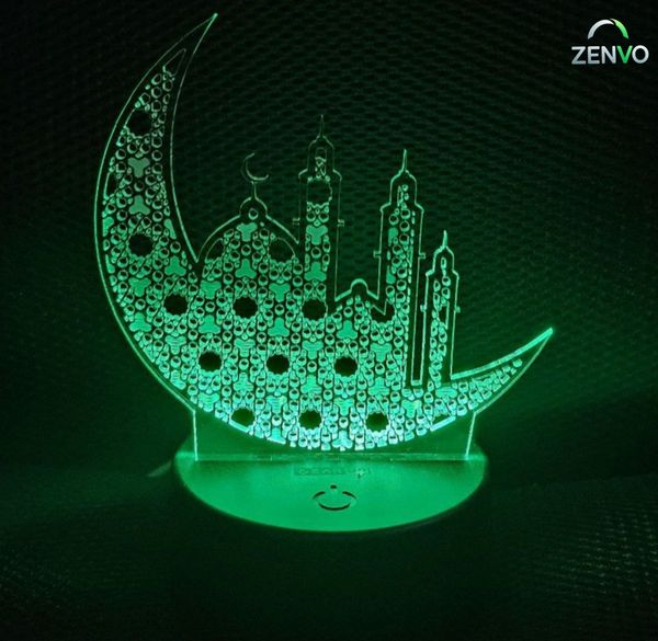 GearUP Acrylic Multicolor Night Lamp (Ramadan Mubarak) – White Base