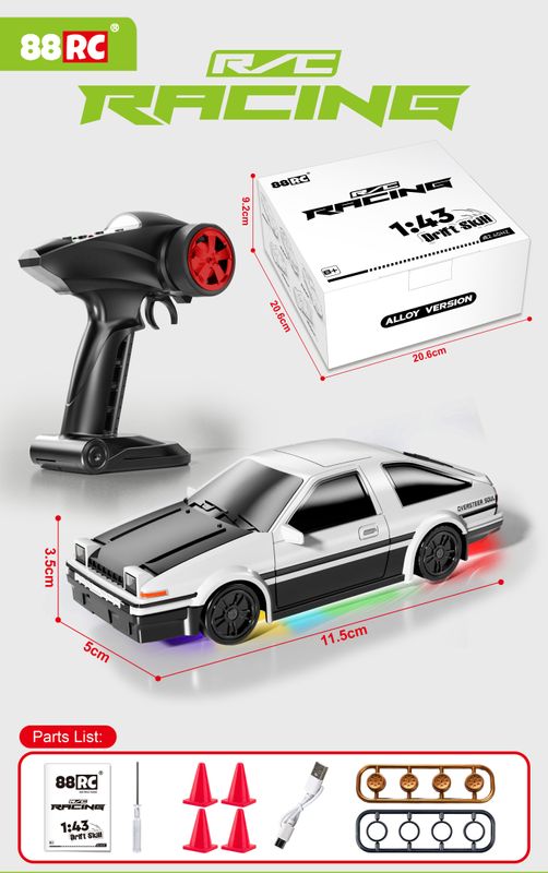 AE86 1:43 Alloy 4WD Metal Drift Car with Accessories