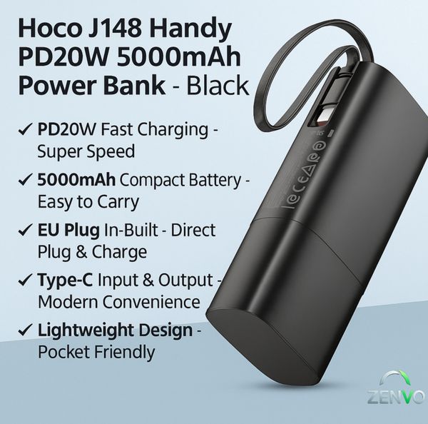 Hoco J148 Handy PD20W 5000mAh Power Bank EU plug – Black