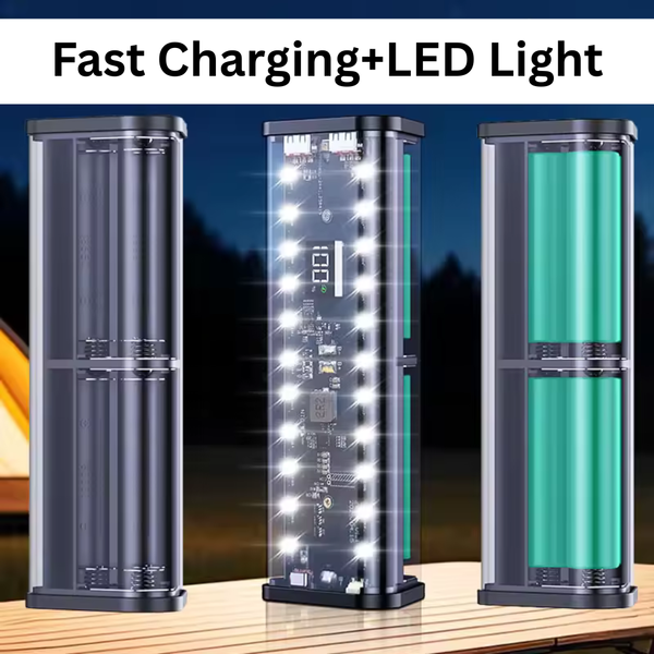 Fast Charging 6PCS 18650 Battery Power Bank Case with White LED Light