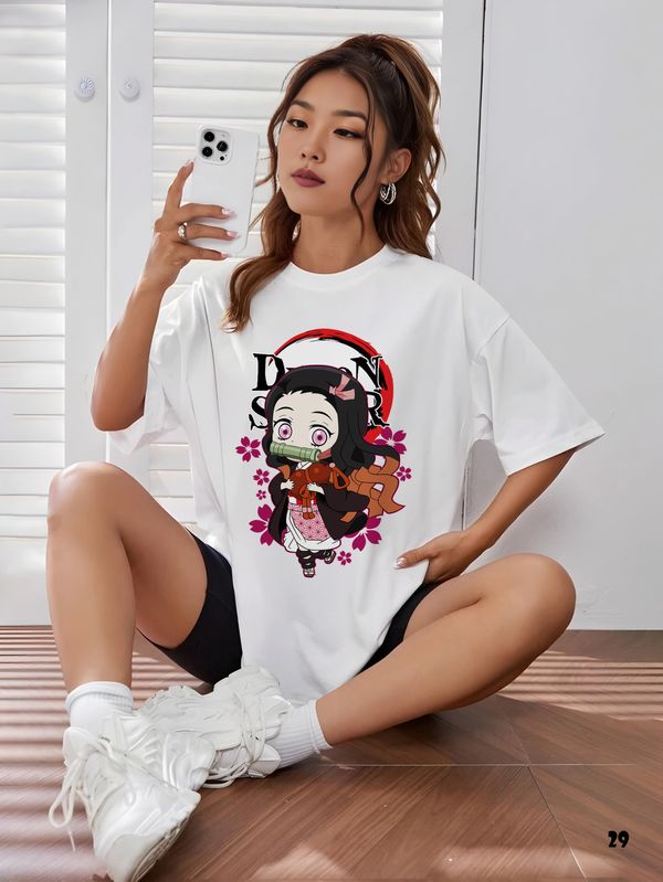 Nezuko (Demon Slayer) Anime Drop Shoulder T-shirt - 29