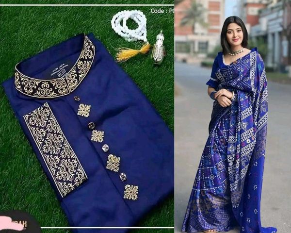 Muslin silk with embroidery work saree