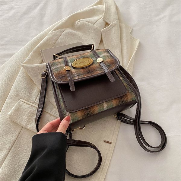 Korean retro plaid ladies small square bag