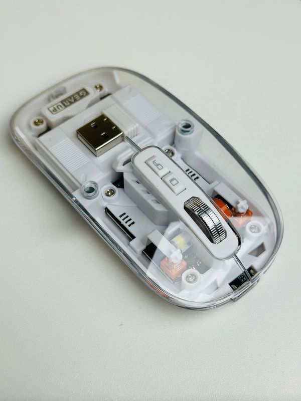 GearUP WM30 Transparent Crystal 2.4G + Bluetooth Magnetic Wireless Mouse- White Color