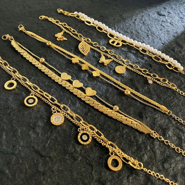 Luxury design All over titanium steel 18K gold plated bracelet