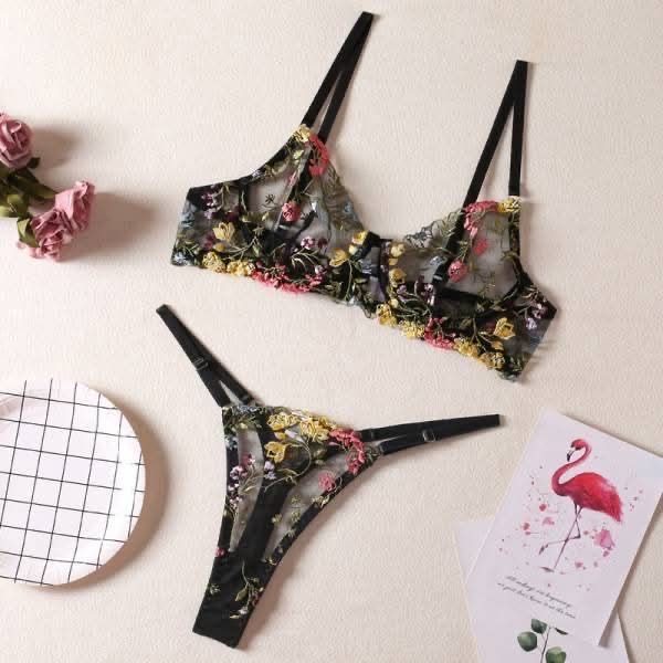 Elegant Floral Embroidered Lingerie Set