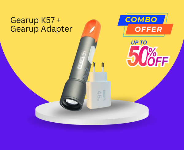 GearUP K57 Multifunctional Rechargeable Torch & GearUP GP007 45W Fast Charging PD Combo