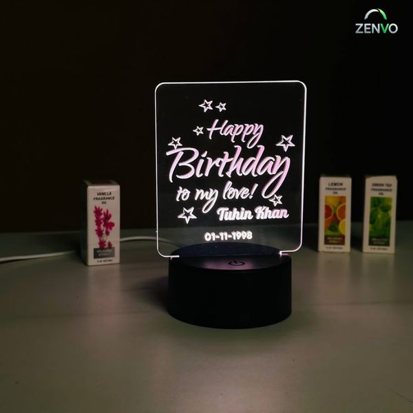 Customizable Happy Birthday Design Acrylic Multicolor Night Lamp – WHITE