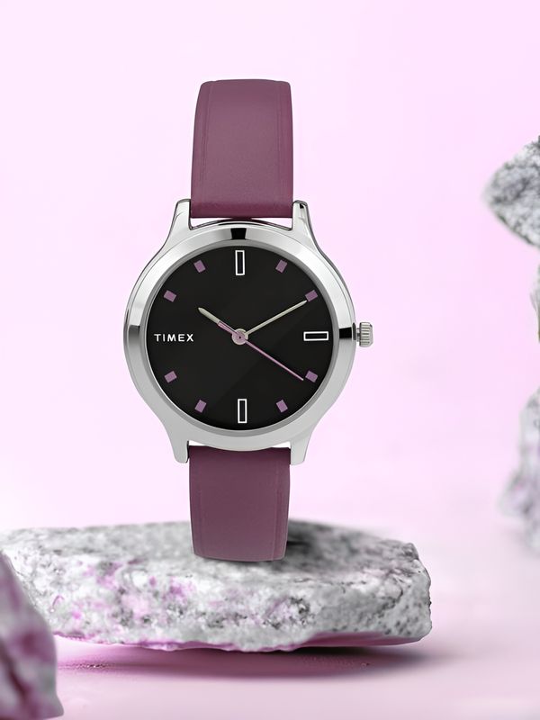 TIMEX Black Dial Genuine Leather Strap Analog Watch - For Women