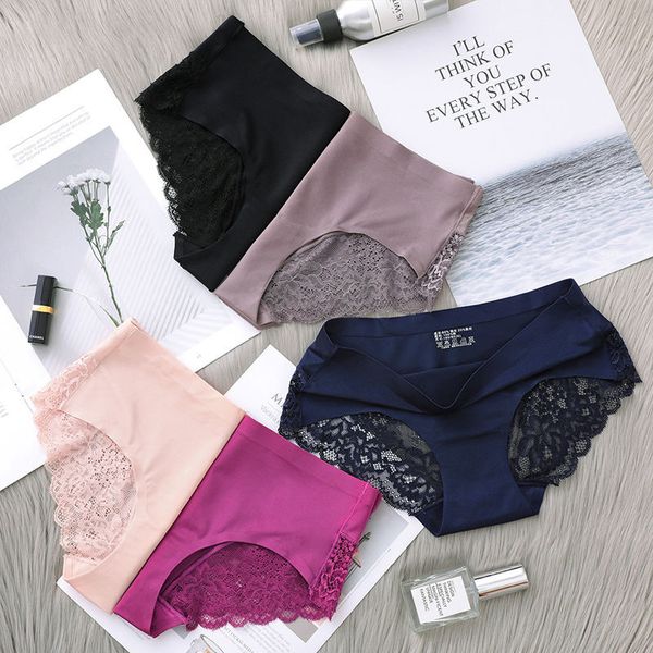 Lace Briefs Women Plus Size Ladies Ice Silk Seamless Underwear European US Female Underpants Hot Style