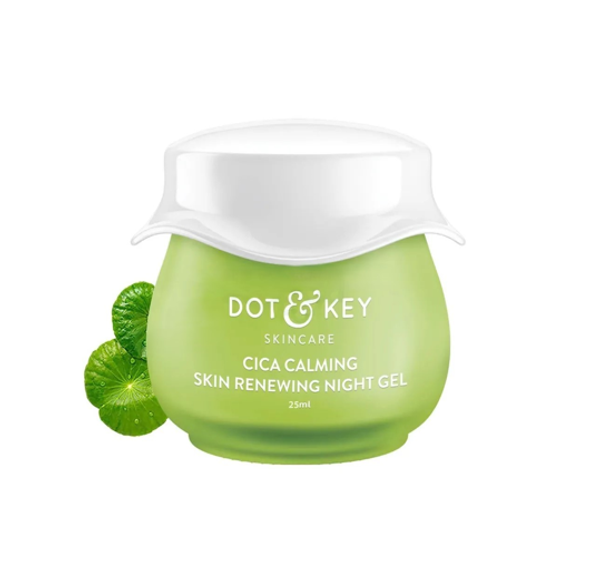 Dot & Key CICA Calming Skin Renewing Night Gel | For Oily, Acne Prone And Sensitive Skin | Night Cream with Niacinamide, Green Tea & Hyaluronic | Fades Blemishes & Dark Spots | 60ml