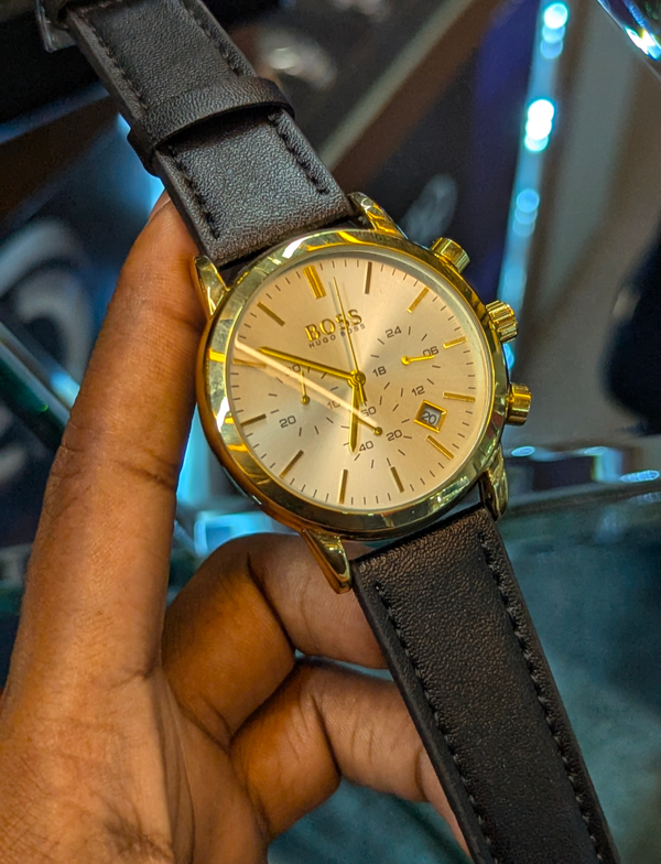 Boss Belt Three Chrono Black Belt Golden Case