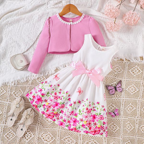 Imported đ¸ Girls' Floral Dress with Cardigan â Spring/Summer 2-Piece Set (TZ1033-D)