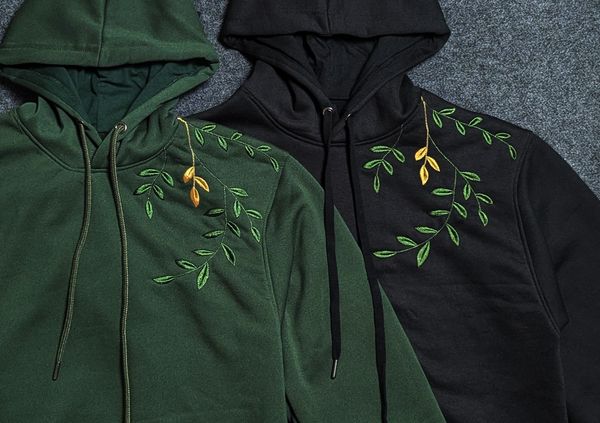 Premium oversized embroidery hoodie Black & Bottle green colour