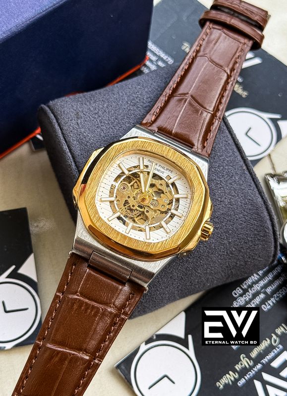 PATEK AUTOMATIC BROWN BELT RG CASE WHITE DIAL
