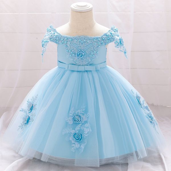 Imported đ Baby Girl Off-Shoulder Dress â Fluffy Beaded Flower Dress with Bow