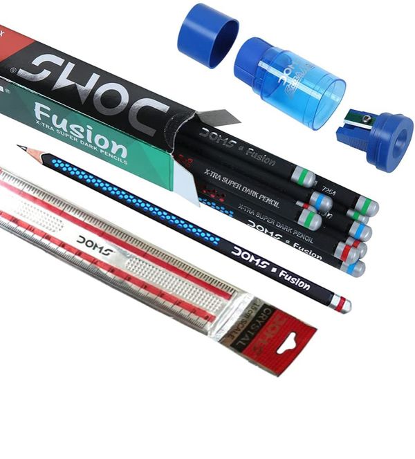 Doms Fusion X-TRA Super Dark Pencils with Sharpener and Scale