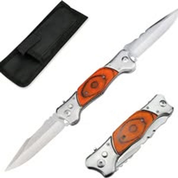 New 13.3 inch Extra Large Tactical Double Edged OTF Spring Assist Open Knife Outdoor Folding Knifes Wood Handle Switchblade Hunting Knife