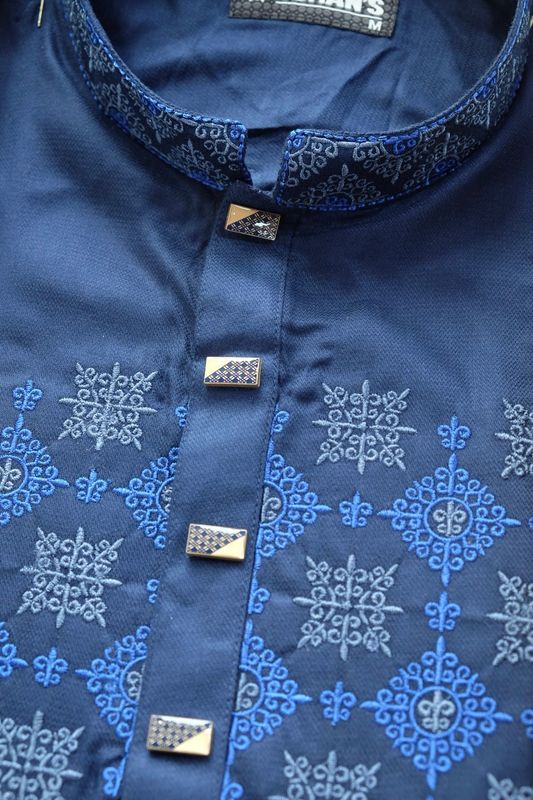Cotton Men Embroidery Panjabi | Blue