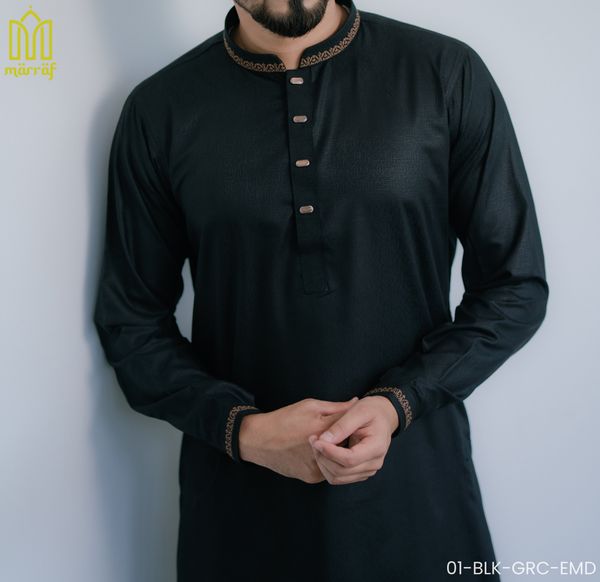 Sophisticated Black Grace Viscose Panjabi with Exquisite Embroidery