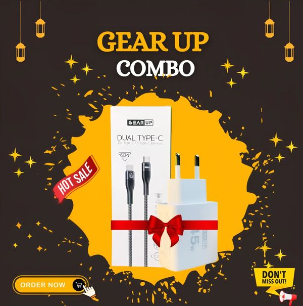 GearUP GP007 45W Fast PD Charger & GearUP CC6015 Type-C to C 60W PD cable Combo .