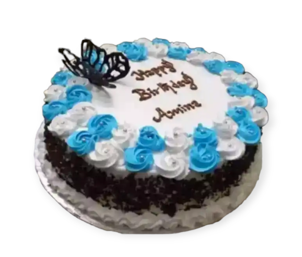 Butterfly Blue & White Birthday Cake
