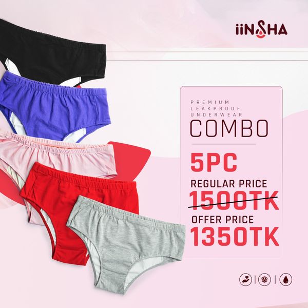 Combo set of 5pcs leakproof underwear