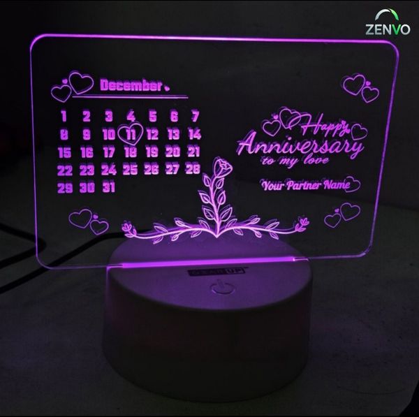 Customizable Acrylic Multicolor Night Lamp – Anniversary – White
