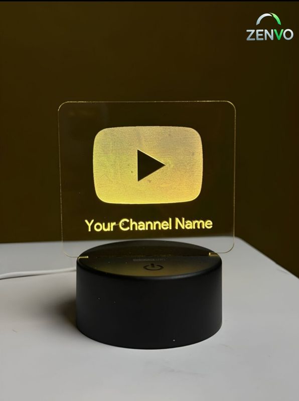 Customizable Youtube Logo Design Acrylic Multicolor Night Lamp – Black