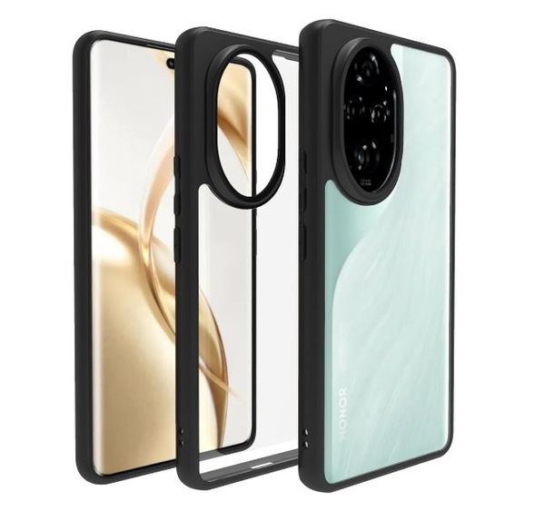 Honor 200 5G Hard Back Cover Q Series Case,Transparent Hard Back And Silicone Tpu Black Frame High Protection Compatible with Honor 200