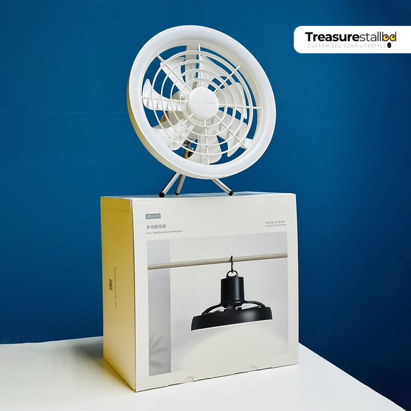 JISULIFE FA17 Rechargeable Fan with LED Light & Tripod – White | Portable Cooling Solution