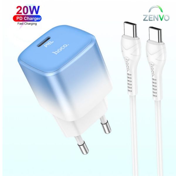 Hoco C101A PD 20W Fast Mini Travel Charger Adapter With Type C To Type C Cable