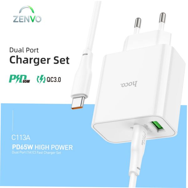 Hoco PD65W Type-C+USB QC3.0 Fast Charger (C113A)